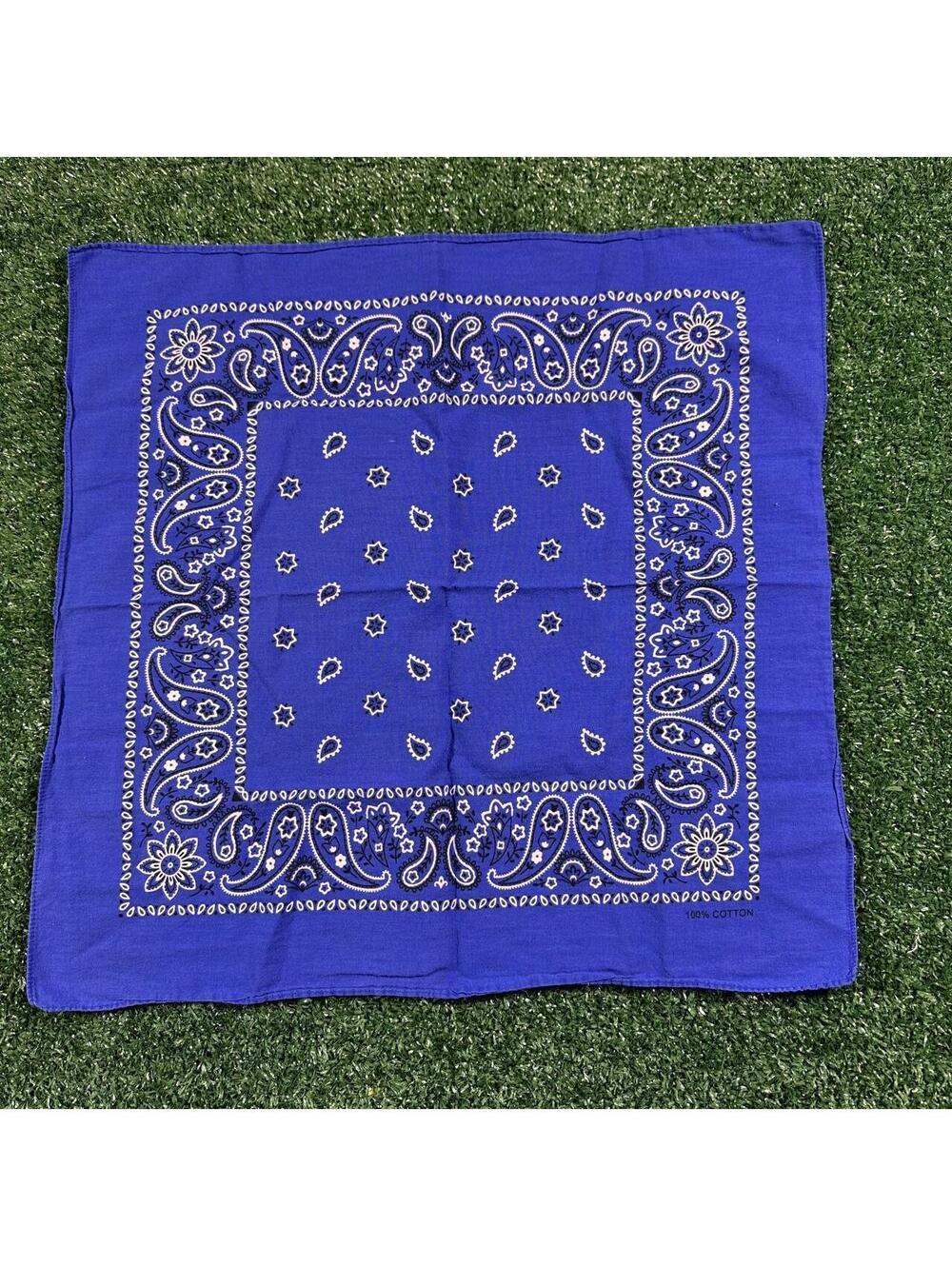 Vintage retro 100% cotton Blue bandana with white paisley design grunge western